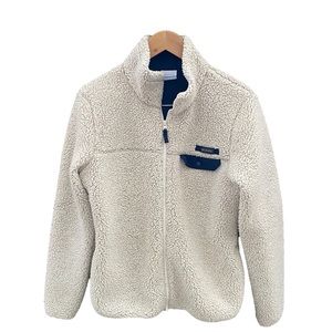 Columbia Women's Large Sherpa Fleece Full Zip Jacket Creme with Blue Detail